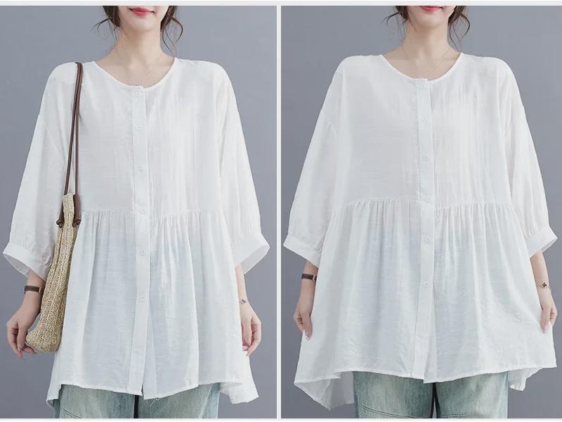 Sommer 2025 Damen Übergröße Koreanischer Stil Schlankmachendes Sieben-Ärmel-Shirt