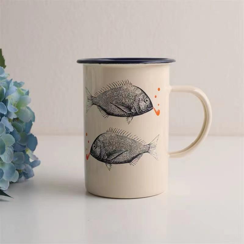 

На відкритому повітрі Емальований Креатив Кава Чай Вода Чашки з молоком Чашки для кемпінгу Емальована кухоль з ручкою Посуд для напоїв Кухоль для відпочинку у поході Подарунки 400ml-450ml