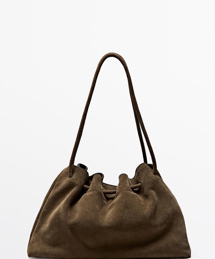Massimo Dutti Split Suede Pleated Bag
