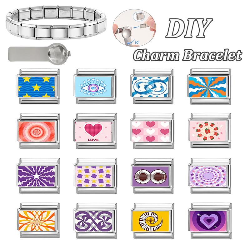 Creative Strawberries Star Heart Eyes Music Flowers Italian Charm Link Fit 9MM Stainless Steel Bracelet DIY Making Y2K Gifts