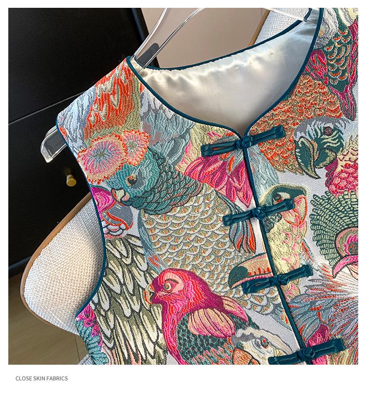 Nová etnická výšivka s výstřihem do V brokátový vestový kardigan