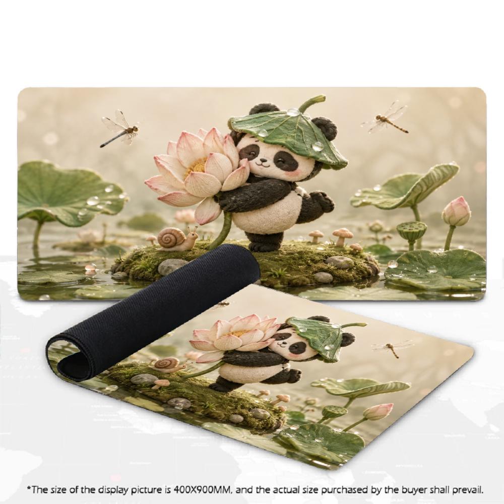 Large XXL Computer Deskpad Lovely Panda Lotus Koi Fish Painting Design Rubber Anti-slip Gaming Keyboard Mouse Mats For Desktop