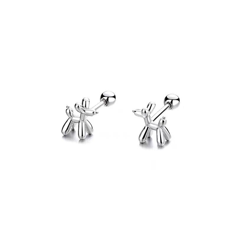 Beixi Silver s925 Balloon Dog Ear Studs - Simple, Unique Puppy Cartilage Jewelry