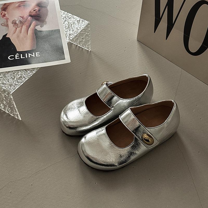 Fashion Versatile Leather Shoes Casual Retro Mary Jane Shoes Women's Summer New Simple One-word Buckle Ballet Shoes Single Shoes