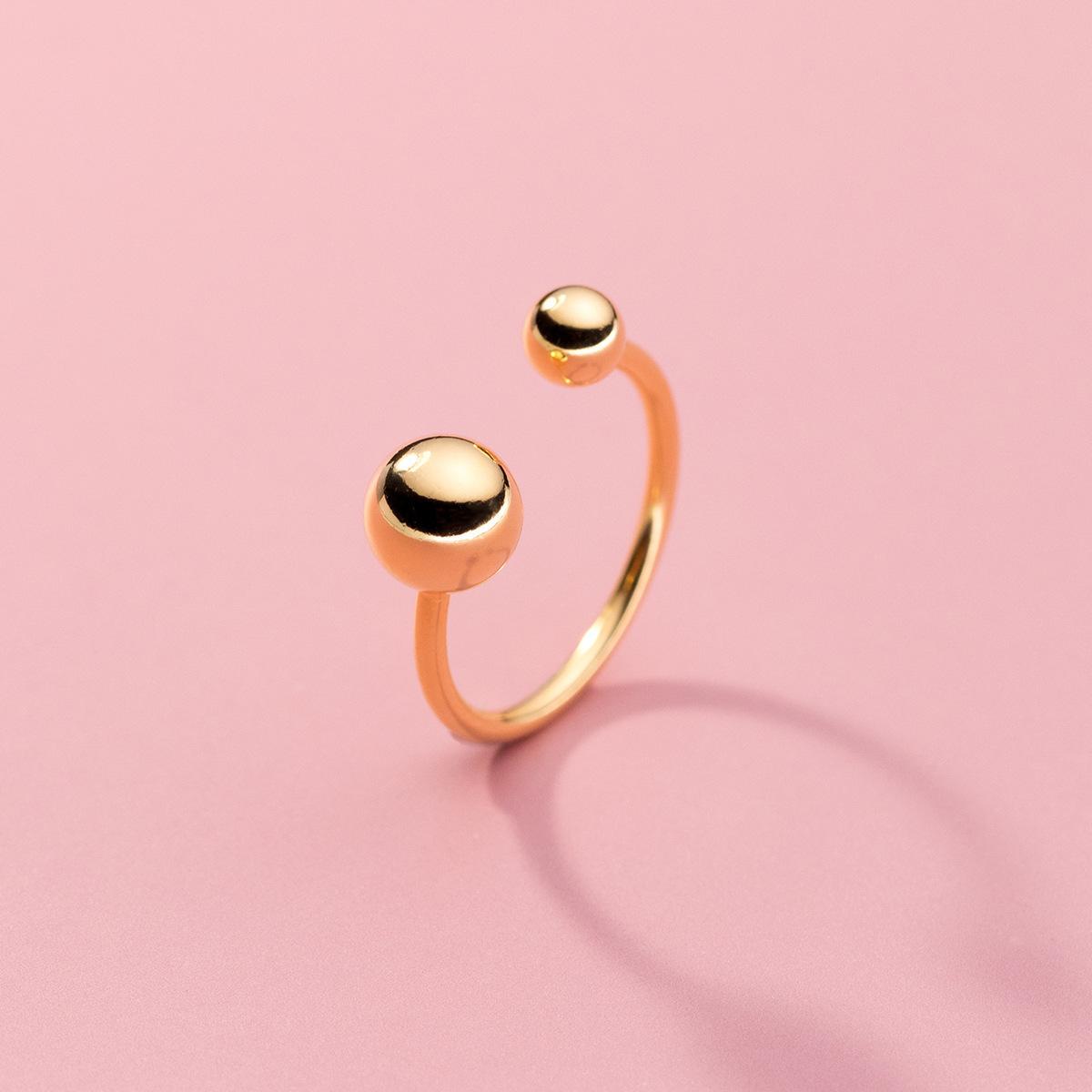 

925 Sterling Silver Unique Gold Ball Ring For Women Jewelry Finger Open Vintage Handmade Ring Allergy For Party Birthday Gift resizable