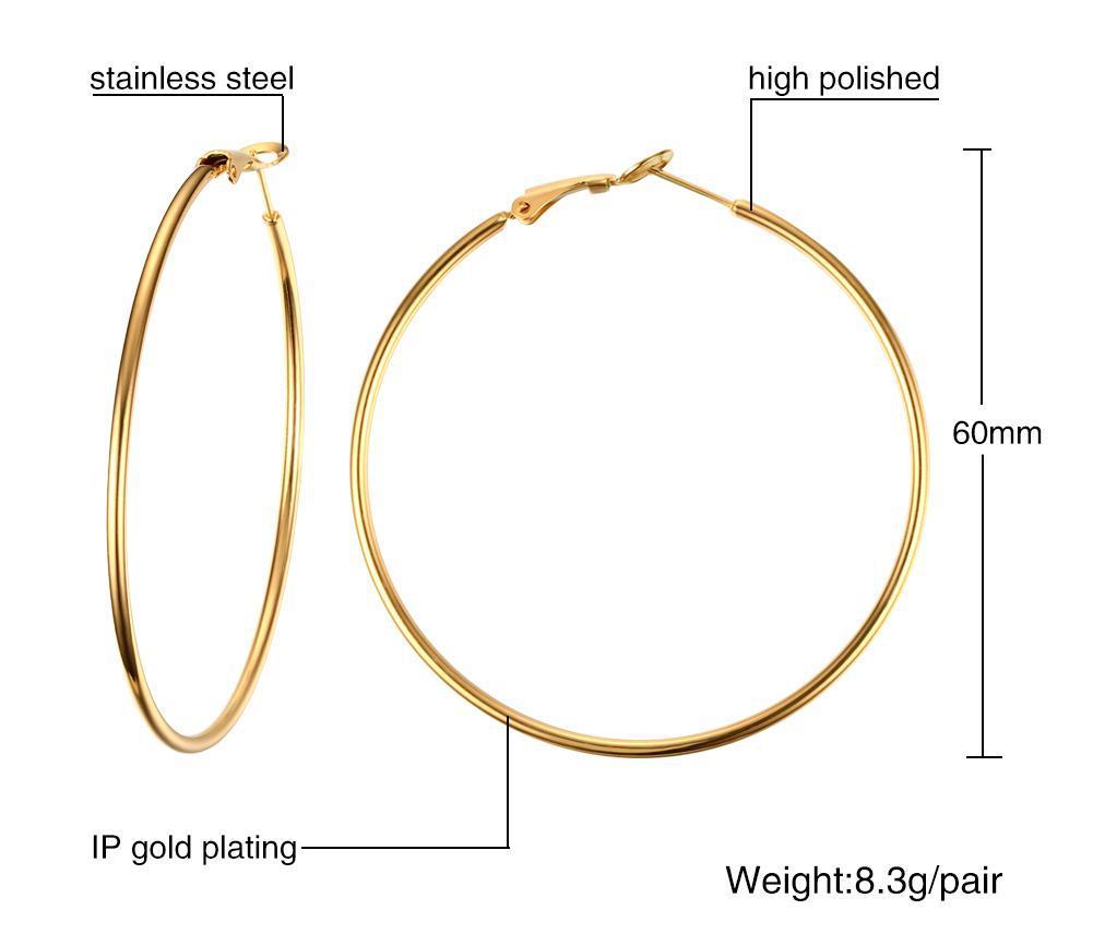 Wind stainless steel geometric large plain ring earrings plated with 18k gold simple earrings women's multi-specification 2mm, 4mm