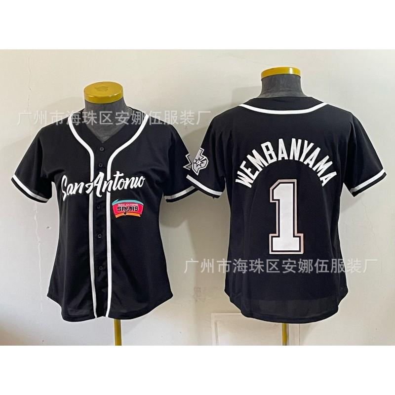2026 Spurs 5 11 Print Baseball Cardigan Women Short Sleeve Embroidery Team Sports Top