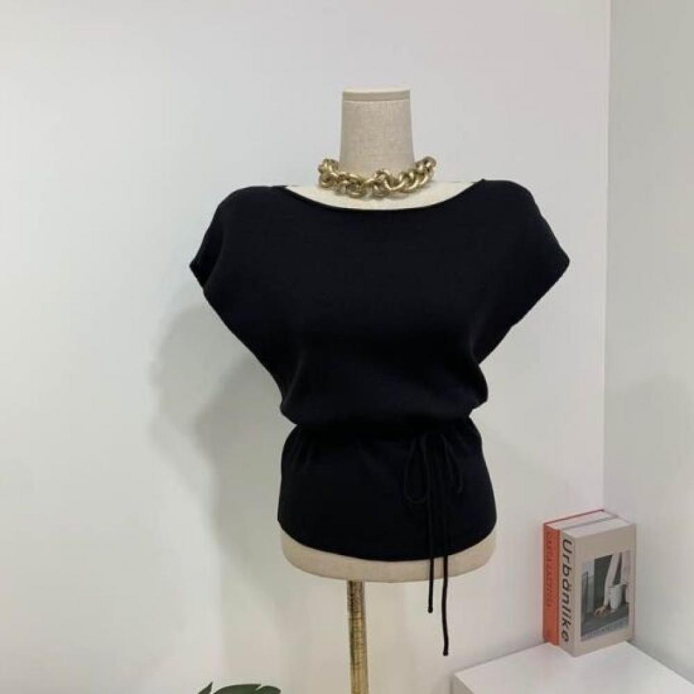 C S In The Room biShu Boat neCk Cap Sleeve Knit waiSt Tie Set 4Color