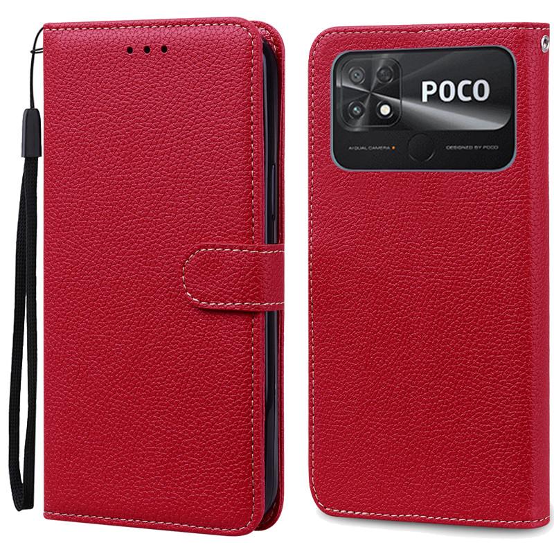

Чохол POCO C40 Шкіряний Гаманець Чохол-книжка Для Чохол POCO C40 Xiaomi POCO C40 C 40 PocoC40 Чохол для телефону Coque Fundas Etui Shell For POCO C40 темно-червоний колір