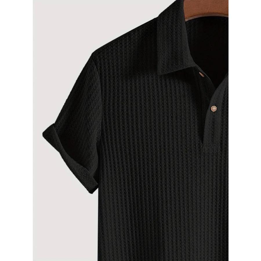 Men's Fashion Knitted Polo Shirts Short Sleeve Turn-down Collar Colid Color Simple T-shirt Top