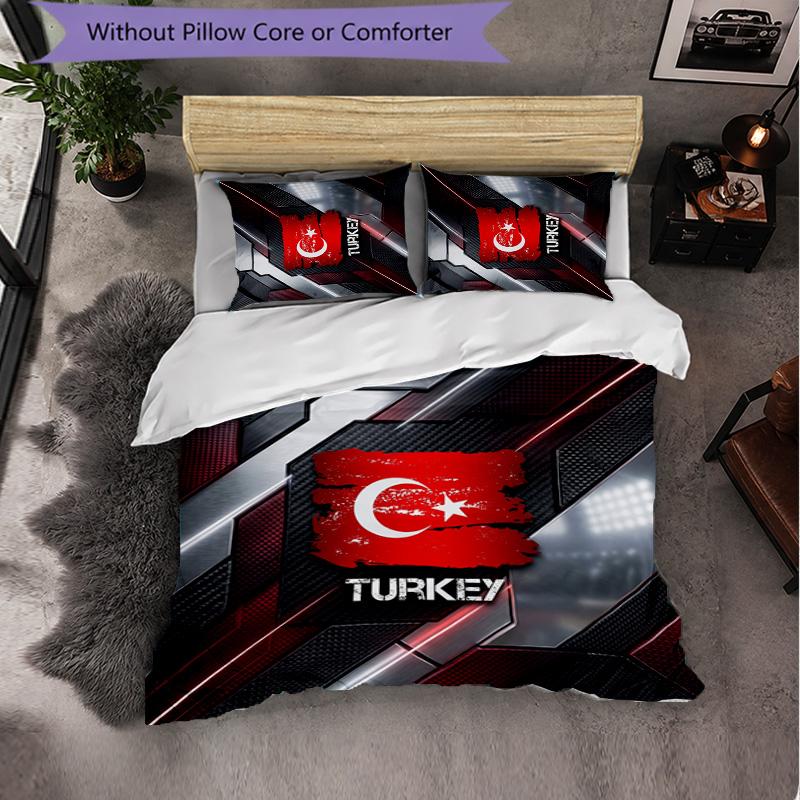 Turkey Football Pattern 3 Pieces Bedding Set Soft Microfiber Duvet Cover with Pillow Cases for Bedroom