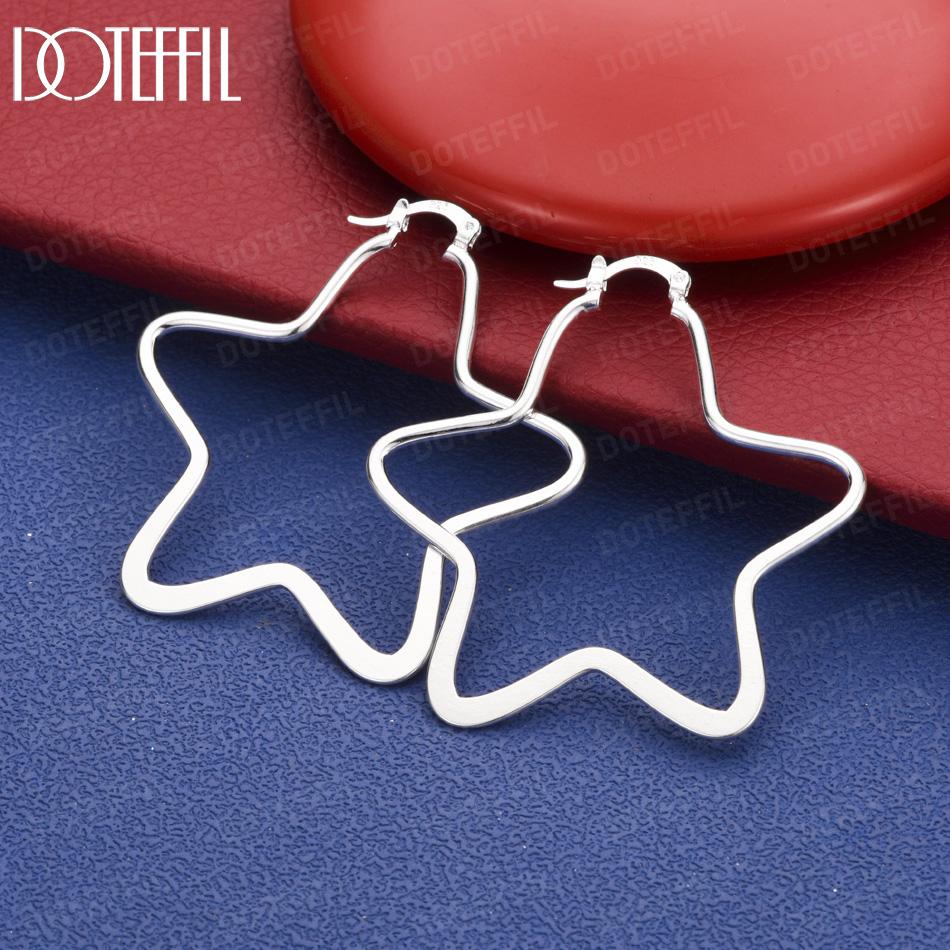 925 Sterling Silver Openwork Five-Pointed Star Large Hoop Earrings - Exquisite Evening Jewelry 52mm