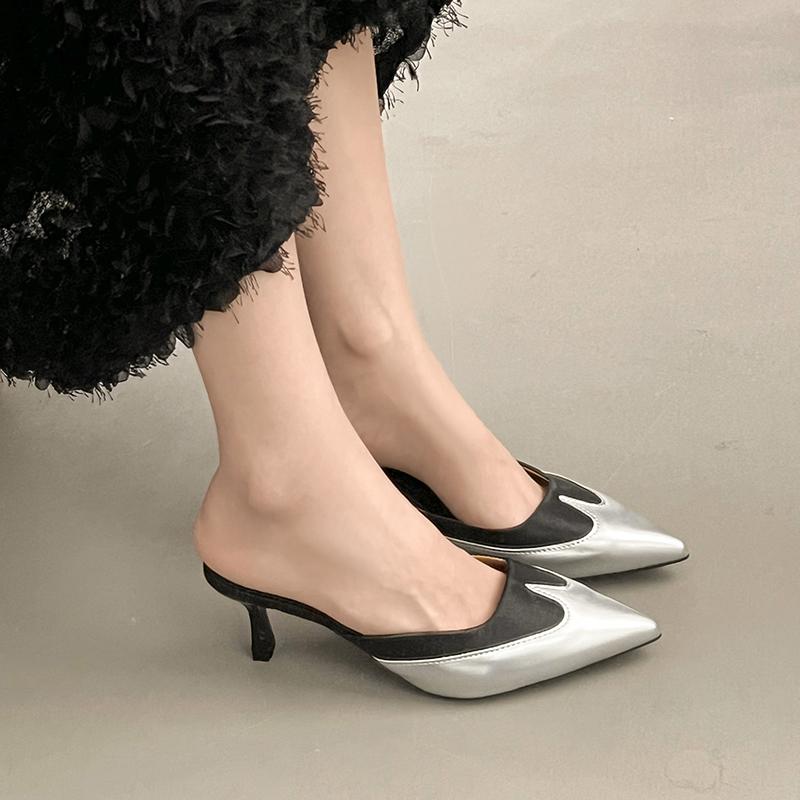 Elegant Pointed Toe Transparent PVC Heart High Heels Mules Slipper Shoes Women 2025 Black White Red Shoes Luxury Designer Pumps