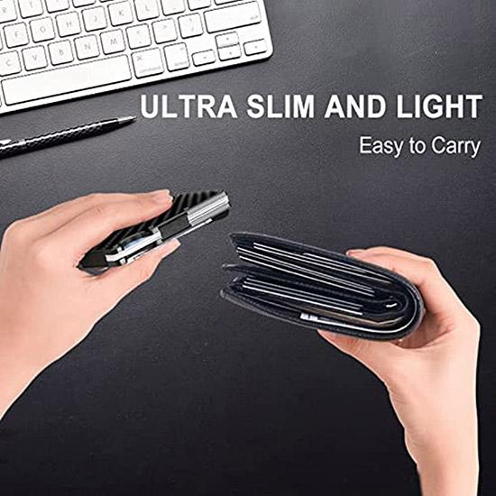 ארנק סיבי פחמן חדש, ארנק מתכת, ארנק מינימליסטי RFID בלוק מינימליסטי לגברים קליפס אלומיניום דק במיוחד מחזיק כרטיס אשראי במזומן