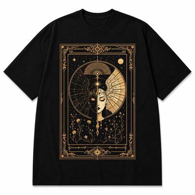 Celestial Tarot T-Shirt, Moon Phase Gothic Art Deco Graphic Tee