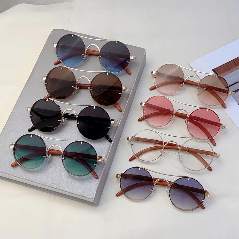 Vintage Round Sunglasses Men New Fashion Retro Double Bridge Casual Shades Women Luxury Gradient Multi-color Sun Glasses