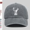Deer Head Forest Graphic Washed Baseball Cap Vintage Outdoor Adjustable Cotton Trucker Hat