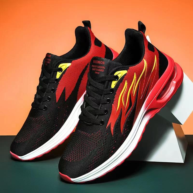 

Men s shoes 2025 summer new flying woven breathable air cushion men s shoes fashion Korean version flame running shoes men s sports shoes 39
