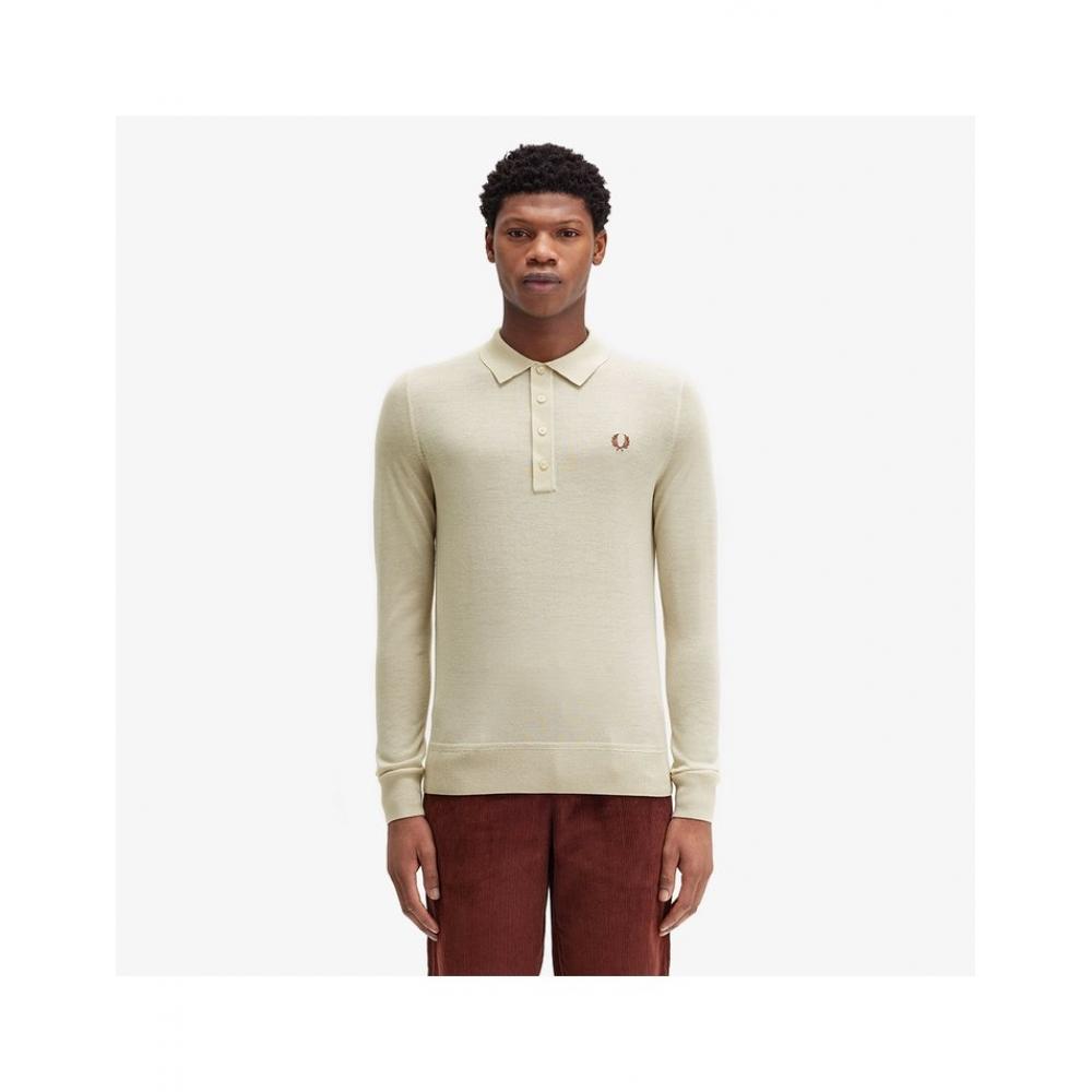 

Fred Perry Fine Knit Long Sleeve Shirt Oatmeal Afpm2438534 691 L