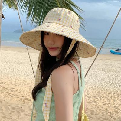 Wide-edged Bucket Hat Lace-up Sunscreen Hat Sweet Summer Cap  Women