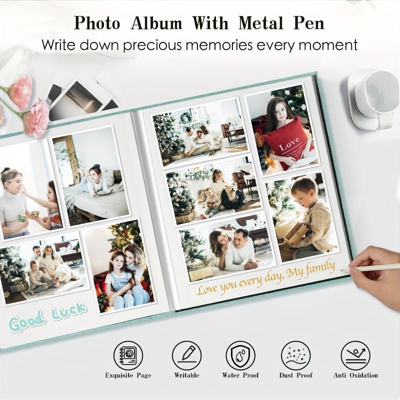 Linen Hardcover Photo Album Front Display Window Acid Free Pages 300 Pockets for Birthday Party Memory Record