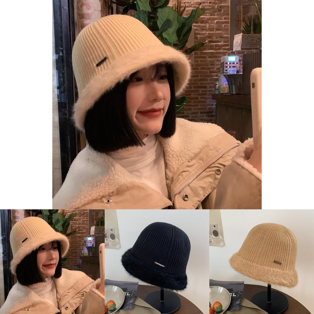 Knit Cozy Winter Bucket Hat Women Warm Fluffy Large Brim Fashion Accessory