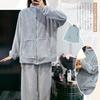 Vmiutyer LLOP Pajama Set with Fluffy Pockets and High and Cute Flannel Loungewear for Winter Women's Open-Front Neck, Warm, Skin-Friendly,