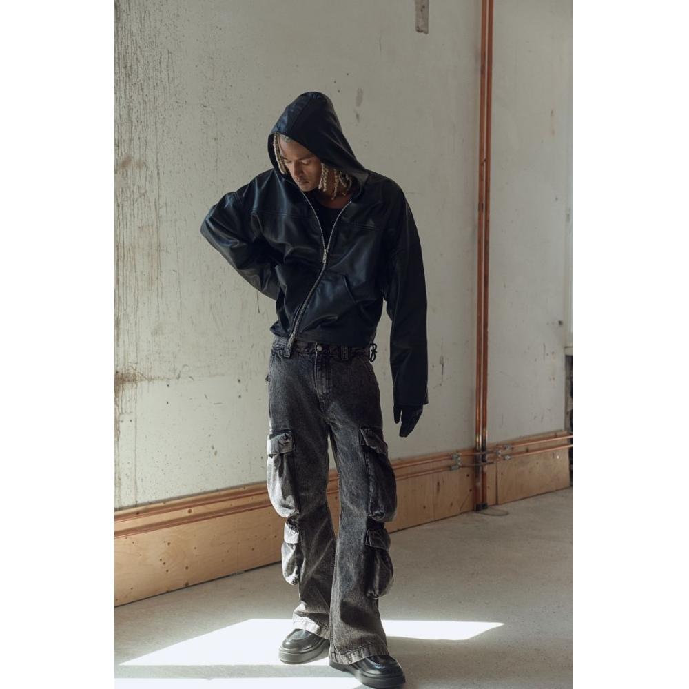 H M Baggy Cargo Jeans Dark deniM Grey
