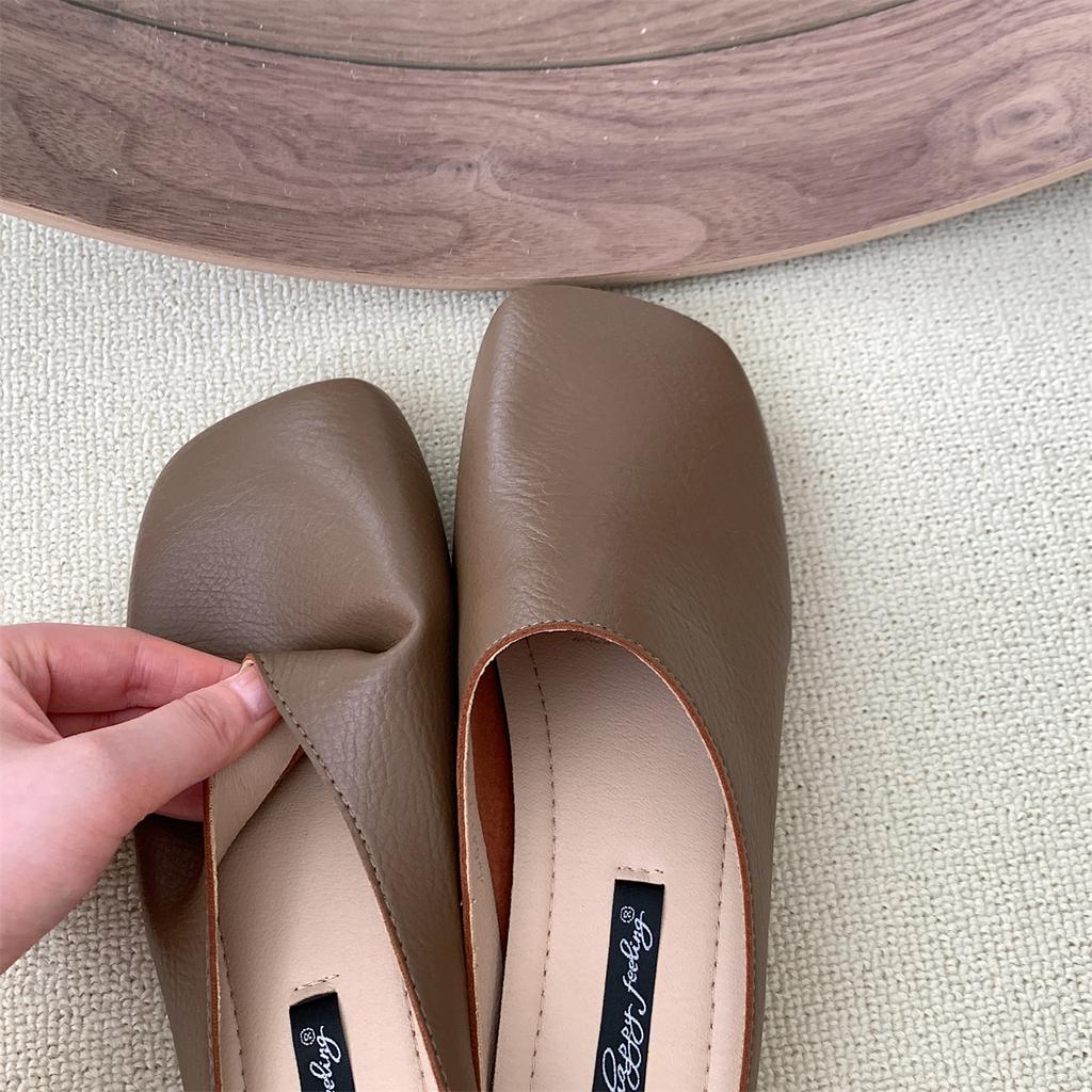 Mode Bailamos Damen Hausschuhe Damen Weiches Leder Ballerinas Slipper Oma Schuhe Frau Eckige Zehen Retro Mokassins Outdoor Pantoletten M