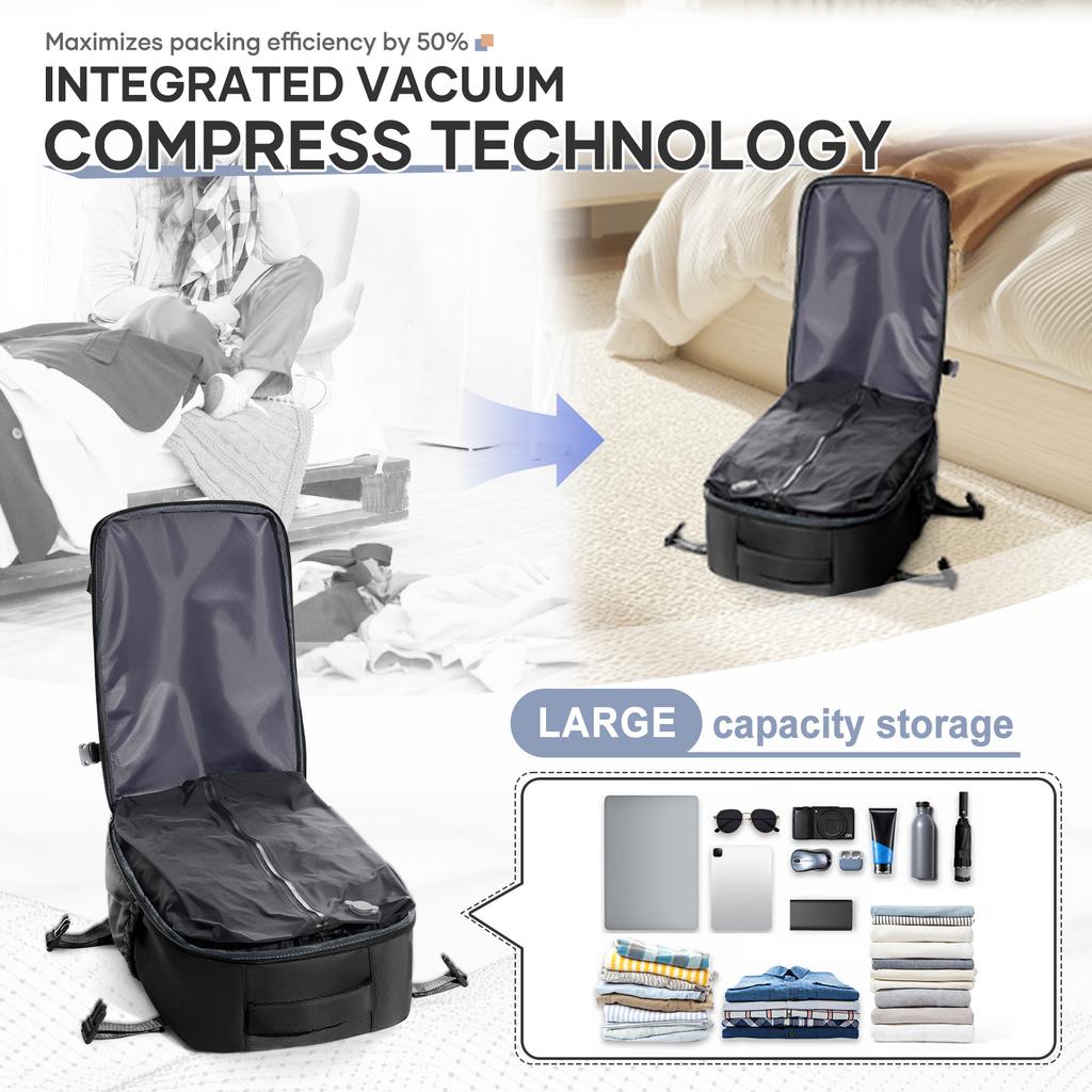 Reise Rucksack Airbag 43x29x15 Kabinentasche Flugzeug, Ryanair 40x25x20 Elektrischer Luft Vakuum Rucksack Handgepäck, Langlebiger Rucksack
