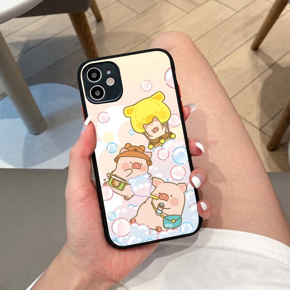 Cute Pig Cartoon L-lulu Phone Case For IPhone 14 11 12 13 Mini Pro Max 8 7 Plus X XR XS MAX Translucent Matte Cover