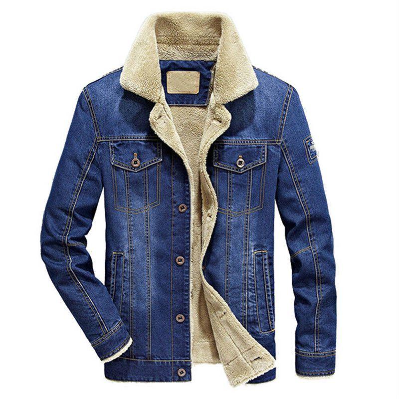 Jean Jacket Mens Fur Collar Lined Fashion Casual Denim Winter Warm M6xl Coat