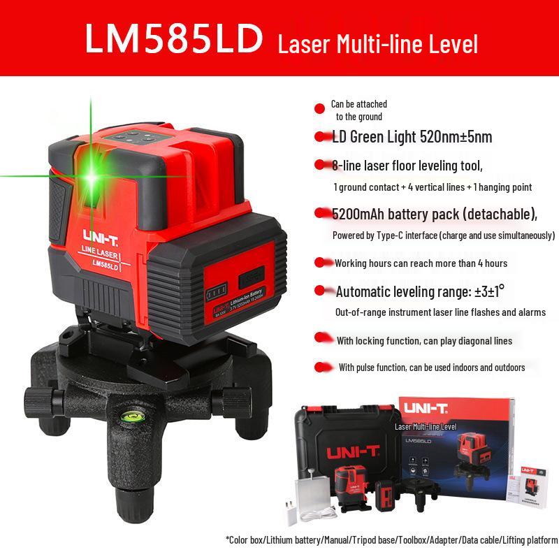 

UNI-T LM585LD 8-Line Green Laser Level with Fine Adjustment Base for Precision Marking in Decoration and Engineering.