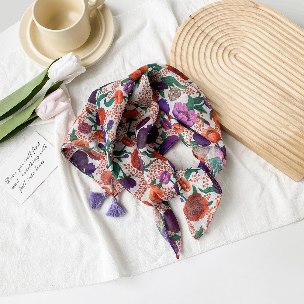 

Пасторальный женский цветочный тюрбан литературный темперамент мягкий и приятный для кожи небольшой квадратный шарф легкий шарф-резинка для волос 58*58cm