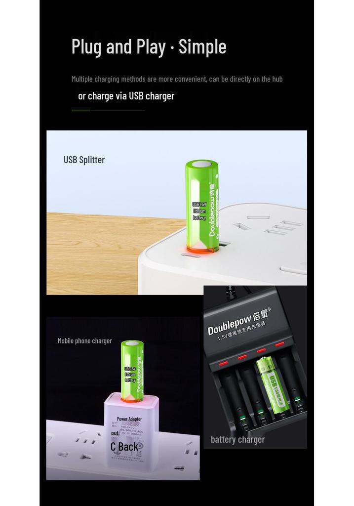 Double Capacity USB Rechargeable AA Lithium Battery 1.5V for Remote Controls, Game Controllers, Smart Locks (Size 5) In Stock