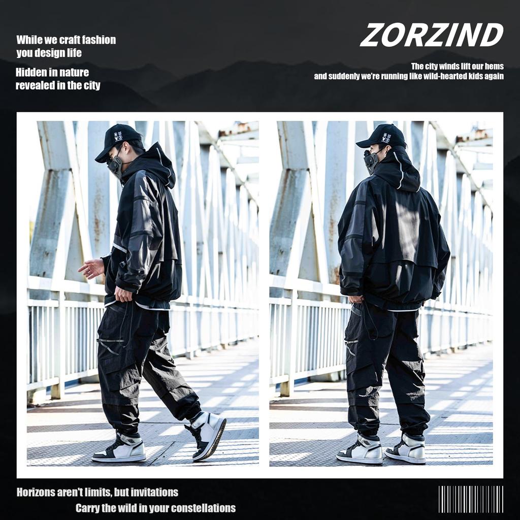 ZORZIND Outdoor Cargo Pants, Black, Wide-Leg, Breathable, Quick-Drying, Trekking, Unisex, Spring/Autumn (3XL)