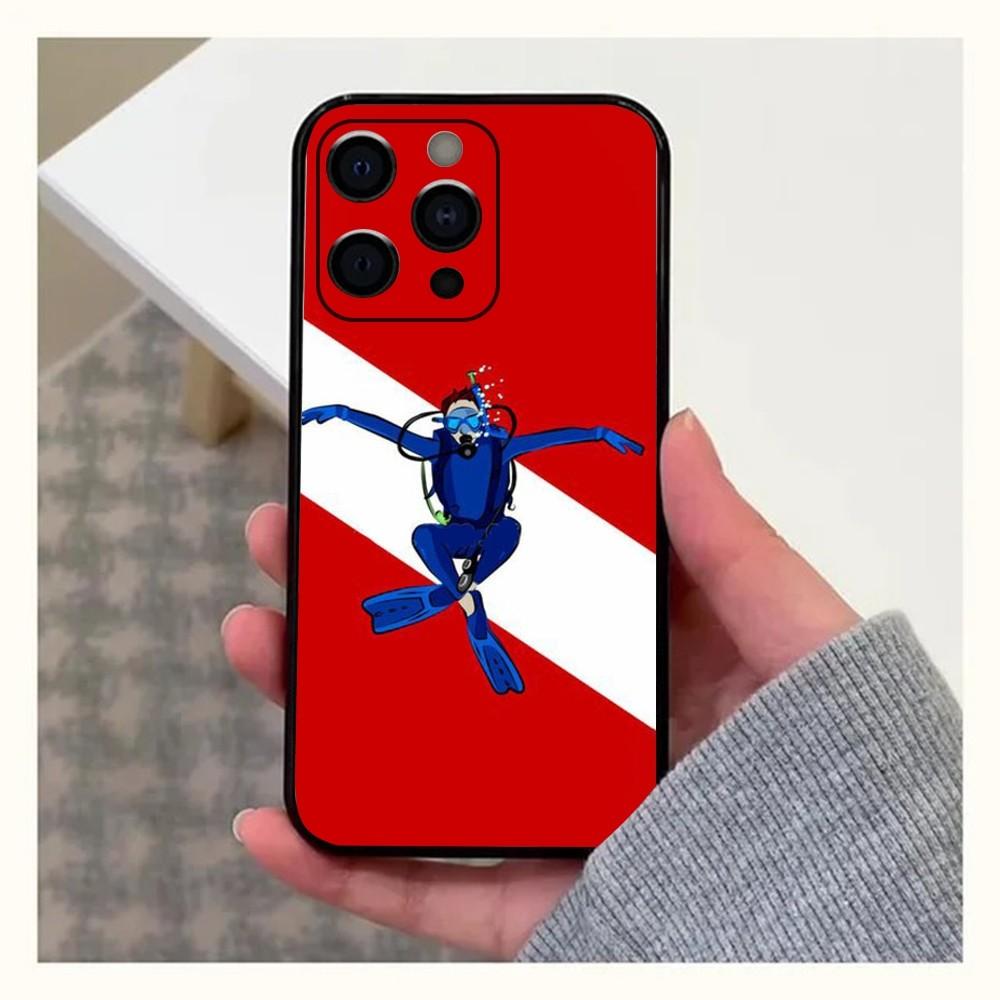 Scuba Diving Dive Flag Phone Case For Apple iPhone 15,14,13,12,11,Pro,X,XS,Max,XR,Plus,Mini Soft Black Cover