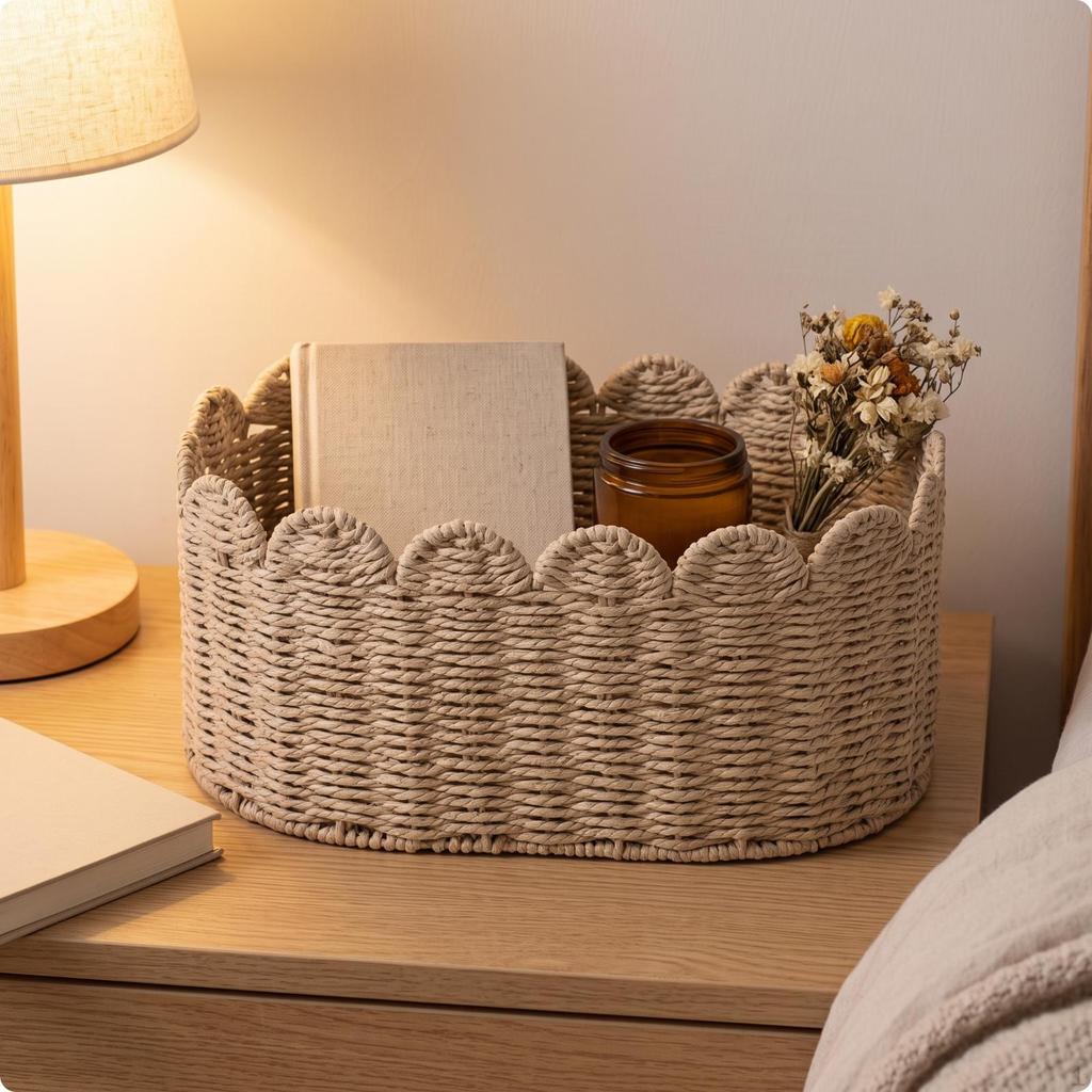 Basket with Rim Neutral Woven Storage Organizer Long-Lasting for Shelves