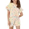 Girls' Summer Outfit Ruffle Sleeve Top And Shorts Clothing Set Lightweight Casual Two Piece