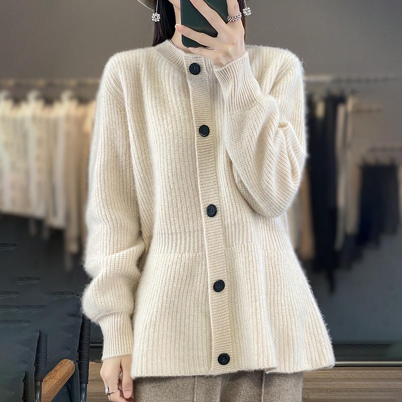 

Женский кардиган А-силуэта из чистой шерсти — плотный, повседневный и универсальный для осени и зимы XL (125-135 jin)