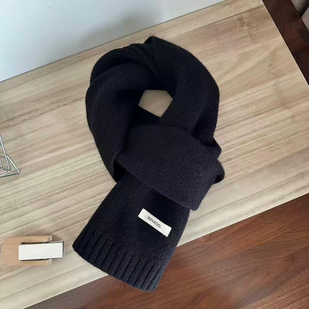Pure Wool & Cashmere Knit Scarf — Korean Style, Versatile, Warm, Solid Color (Unisex/Couple's Style) CLE