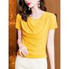 Size Women's Clothing Chubby Girl Summer New Arrival Pure Color Silm Swing Collar Mesh Slimming Short Sleeve T-shirt Easiest for Match 8 Color Women