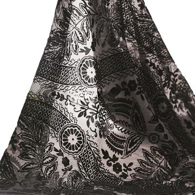 1 Meter Schwarzfarbener Brokat Burnout Veloursstoff Floral Bedruckte Jacquardstoffe für DIY Cheongsam Kleid Kleidung