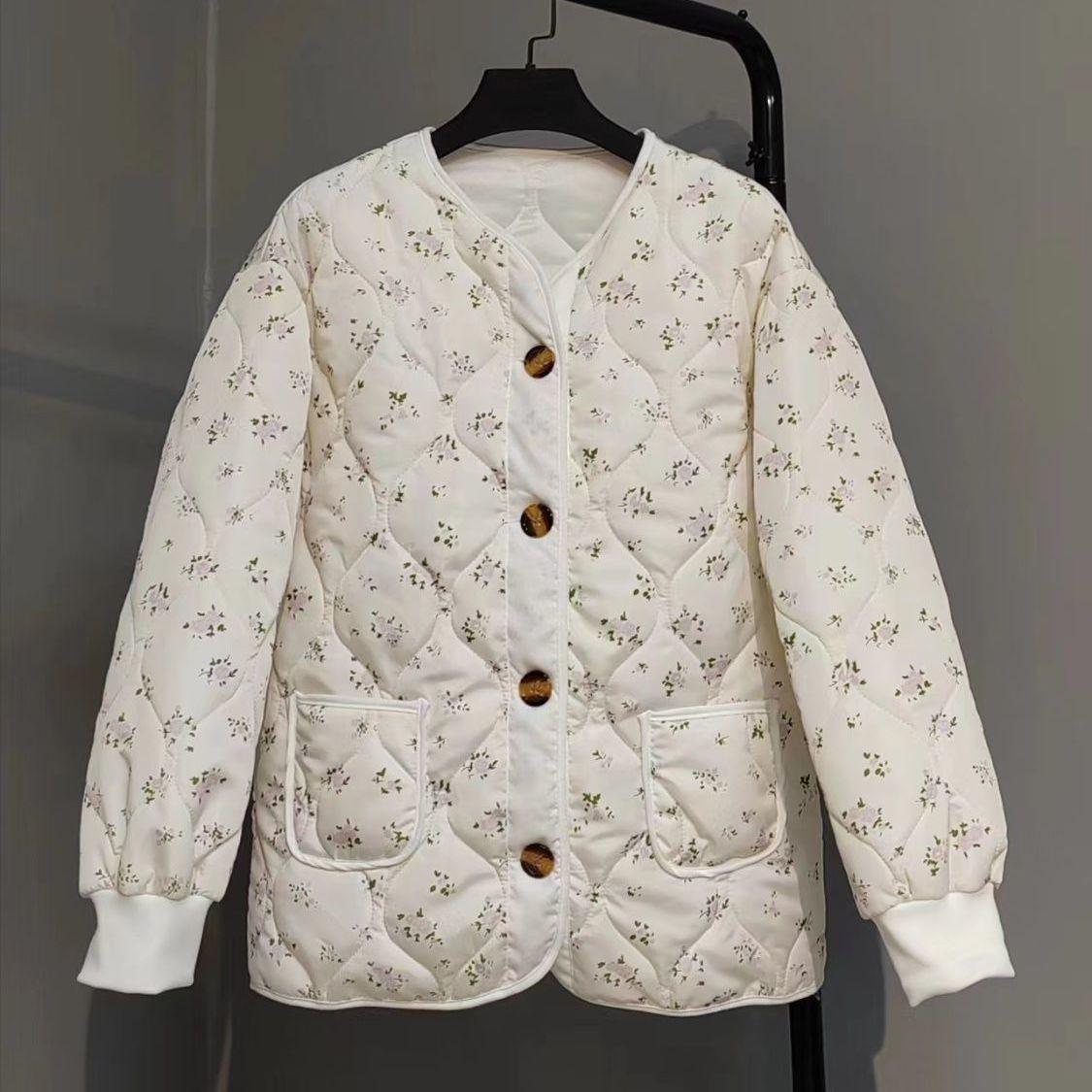 

Винтажные желтые хлопковые пальто женские зимние модные цветочные принтованные свободные флисовые стеганые куртки корейские однобортные теплые верхняя одежда XXL