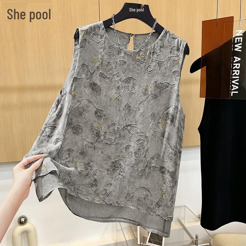 Elegant 3D Floral Mesh Patchwork Sleeveless Top XL