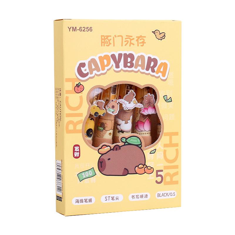 5 Buc. Pix Gel Kawaii Desene Animate Capybara Uscare Rapidă Pixuri Neutre Scris Lin Rechizite de Birou Papetărie Studențească Cadouri