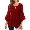 Damenmode Einfarbige Rundhals-Dreiviertelarm-Rüschensaum Glitzernder Folienaufdruck Oberteil Lässige Lockere Passform Bluse