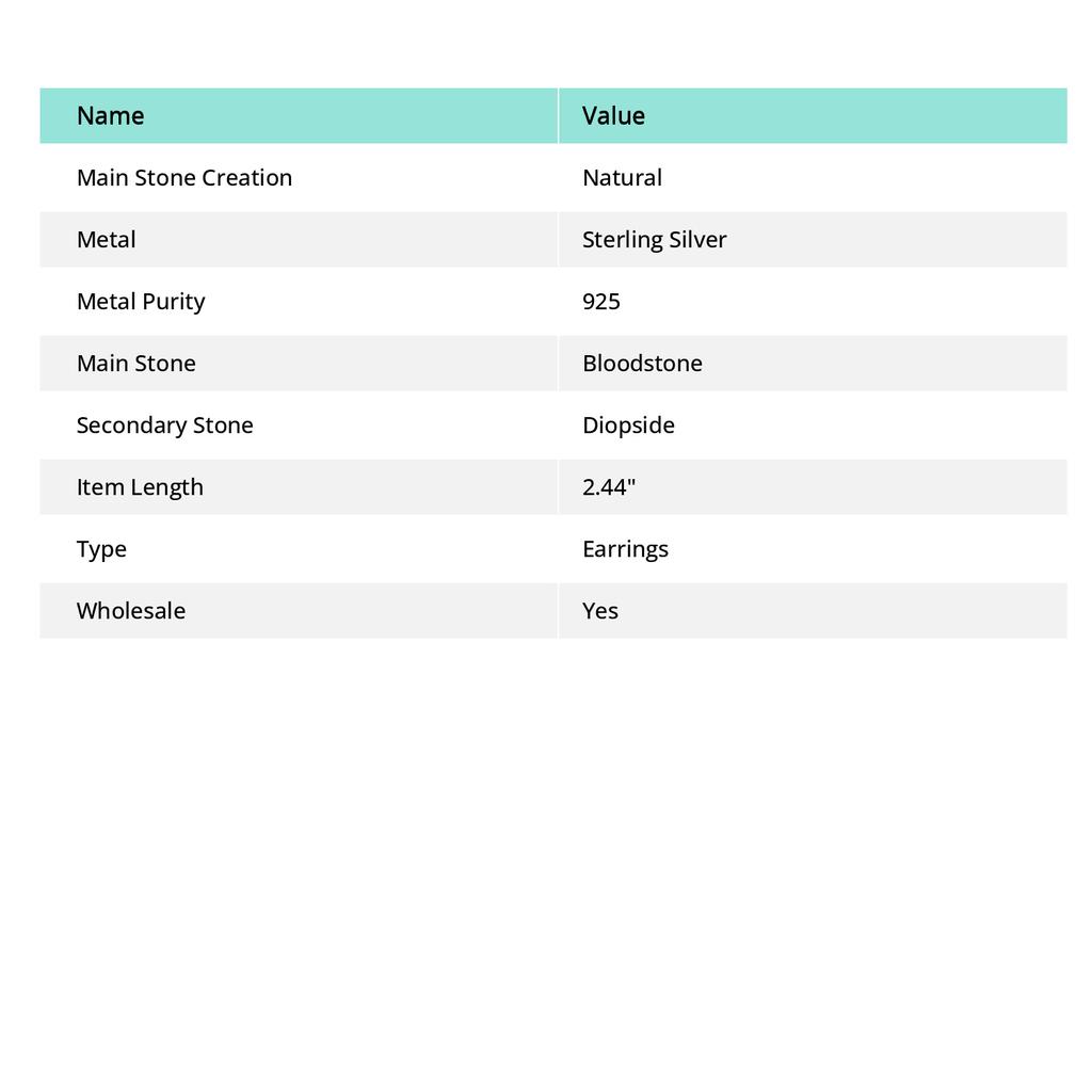 Natural Bloodstone, Diopside Gemstone 925 Sterling Silver Earring 2.44" W9H02