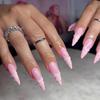3D Water Wave Almond French Pink Detachable Nail Tips