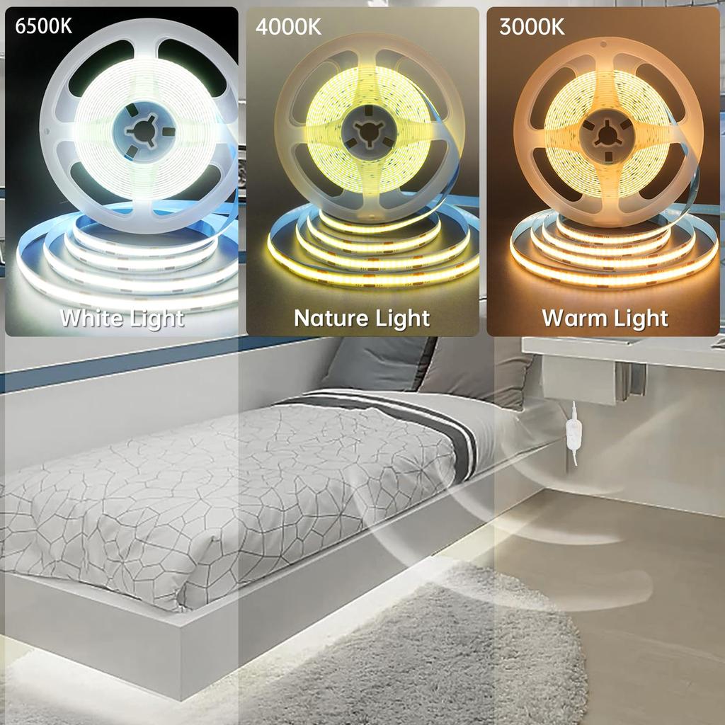 Clearhill Human Sensitive LED Tape Light Strip Light with Sensor Flexible 5M Natural White 4000K Powerful Width 8mm 320 USB Powered IP20 5V For Stairs